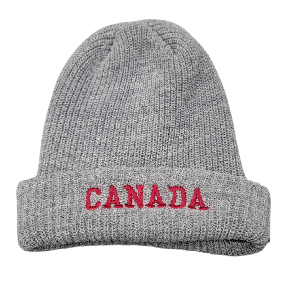 Roots Canada Raised Cuff Knit Beanie Toque Grey Winter Hat “Right to Play”